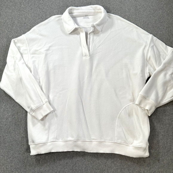 Aerie Happy Henley Everyday Polo Oversized Sweatshirt Size Small White Oversized - Picture 1 of 10